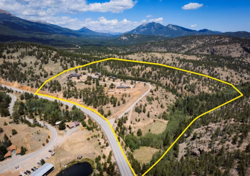 For Lease-15747 State Hwy 7, Lyons, CO-Aerial Photo with Outline of Property Boundaries-62.48-Acres of Mountain Perfection